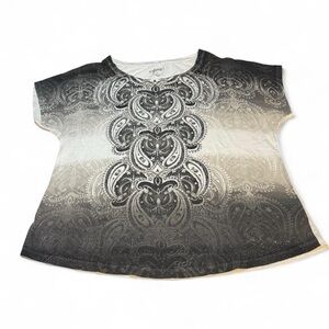 Black and White Paisley Floral Top Style & Co Y2K embroidered designs
